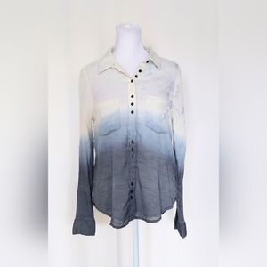 Rock & Republic Button Front Long Sleeve Top Faded Blue Ombre Womens Size XS